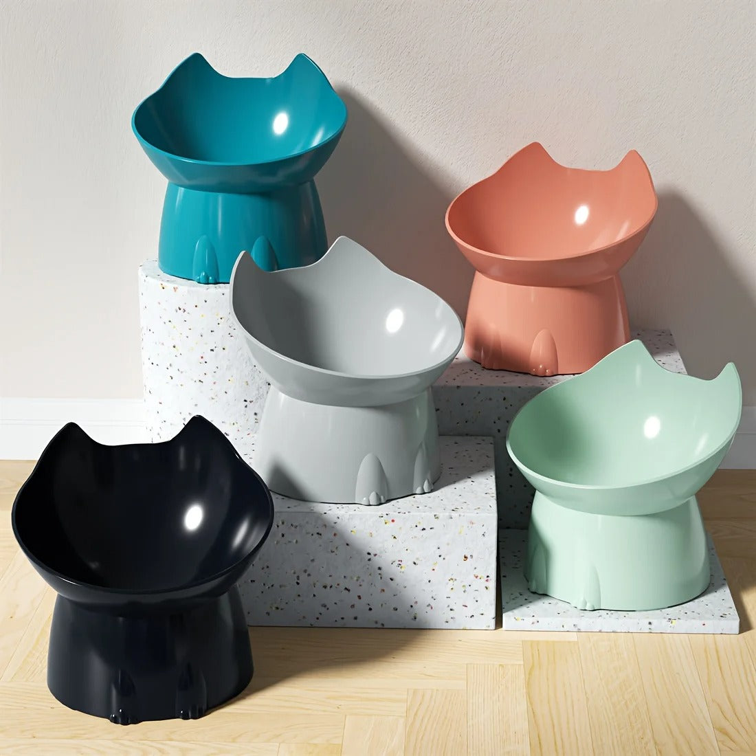 Elevated Pet Feeder Neck Friendly Slanted Bowl for Cats & Dogs
