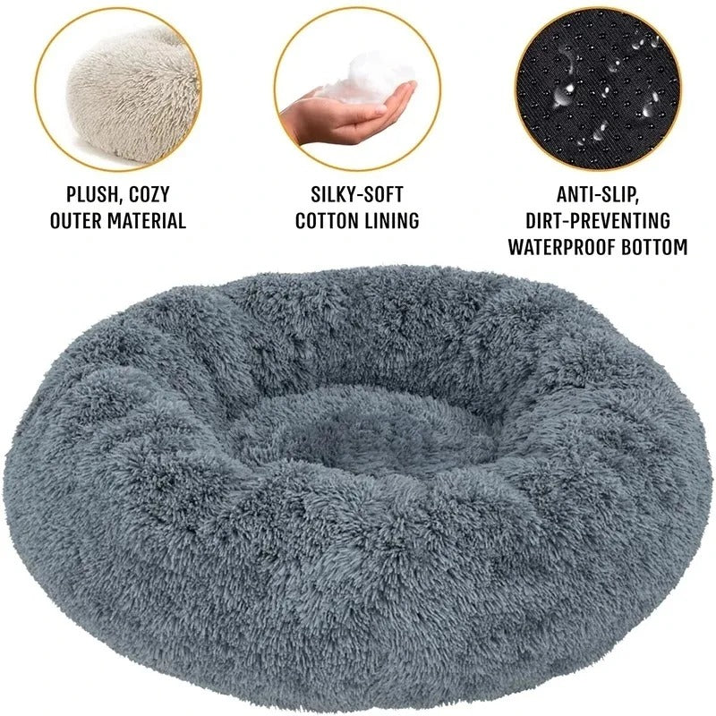 Round Plush Dog & Cat Bed – Washable, Warm & Cozy Pet Sofa