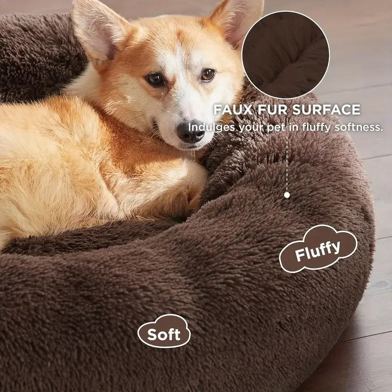Round Plush Dog & Cat Bed – Washable, Warm & Cozy Pet Sofa