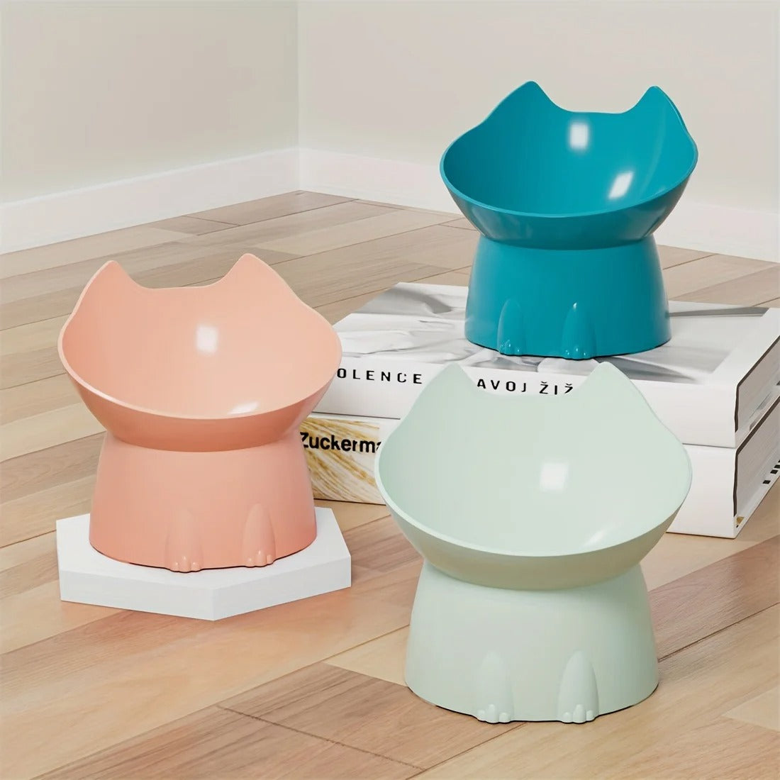 Elevated Pet Feeder Neck Friendly Slanted Bowl for Cats & Dogs