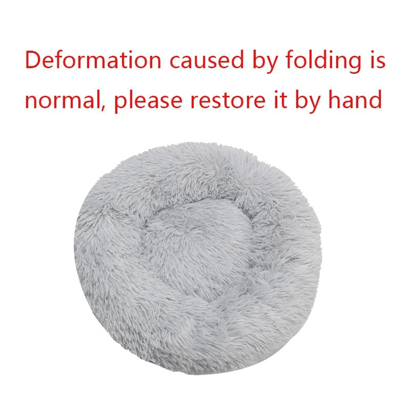 Round Plush Dog & Cat Bed – Washable, Warm & Cozy Pet Sofa